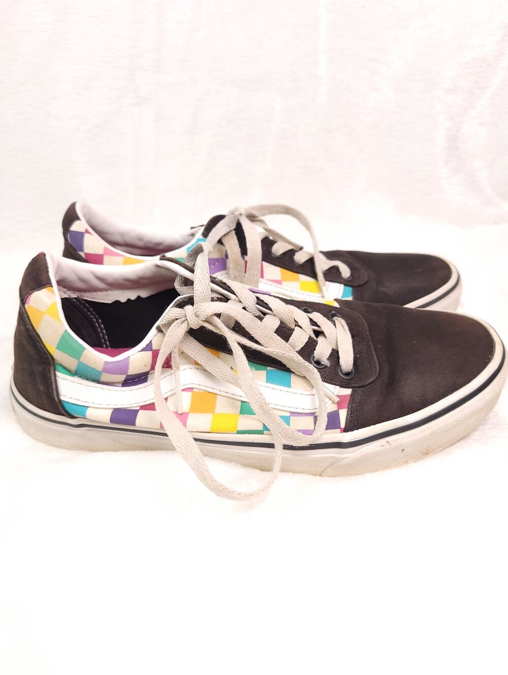 Vans Old Skool Rainbow Checkered Sneakers Womens 8